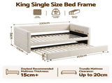Artiss King Single Daybed with Trundle, Boucle Upholstered Bed Frame Guest Bed BFRAME-I-DUET-KS-WH-AB