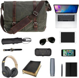 Vintage Genuine Leather Waxed Canvas Briefcase Large Satchel Shoulder Bag Rugged Computer 15.6" V1259-DP01-A-3126