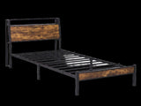 Levede Single Bed Frame LED Lights USB Charging Storage Headboard Metal Platform BF1087-S-WA-AU