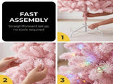 Christabelle 1.8m 6ft Pink Fairy Floss Christmas Tree Pre Lit RGB LED Flocked Slim Artificial I 112_WFLPF6