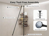 Artiss Tension Pole Shower Caddy Steel Corner Bathroom Shelf Black BSR-B-6T-CN-BK