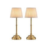 2 Pcs Gold and White Elegant Rechargeable Fabric Shade LED Lamp - Cordless Touch Stepless Dimmable V888-ELOSUNG47531