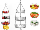 Heavy Duty - 3 Tier Hanging Kitchen Black Fruit Basket V1192-AZ-W-18140
