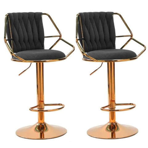 2x Height Velvet Padded Golden Round Base Barstools Chairs with Backrest and Footrest -BLACK V255-GP1800R-BLACK