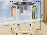 White 360&deg Rotating Hexagonal Clothes Drying Rack with Wheels & Drying Net - Foldable Carbon Steel V888-ELOSUNG55636