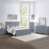 5 Pieces Bedroom Suite in Solid Wood & MDF King Size Grey Colour Bed, Bedside Table, Dresser & V43-BDS-SPNC-5PC-TBY-DRS-K
