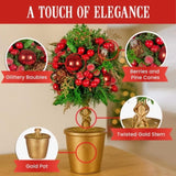 Christabelle 36cm Christmas Tabletop Topiary with Berries Baubles & Pine Cones 112_GUE504