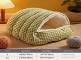 M size Green Plaid Cave Bed Winter Warm Enclosed Pet House Cozy Sleeping Bag Semi-Enclosed V888-ELOSUNG50368
