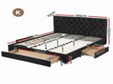 Artiss King Bed Frame Storage Charging Station Upholstered 3 Drawers USB Type-C BFRAME-G-LUNA-K-BK-ABC