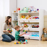 VEVOR 4-Tier Kids Toy Storage and Bookshelf with 8 Flexible Plastic Bins White V952-JJZHKFSWJSNXCEC1P001V0