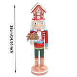 New Classic Wooden Nutcracker Figurine, 38cm tall, gingerbread house hat design, red and blue V1232-HTJZ-38CM-001