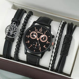 men's bracelet watch set, single calendar watch, fake three eye watch, canvas quartz watch, PU V1347-937-91694-BLK-4