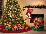 Red Christmas tree skirt and snowman pattern stocking set - 122cm diameter tree skirt, holiday home V888-ELOSUNG54466