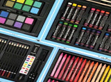 145 Piece Deluxe Art Set Wooden Art Box & Drawing Kit Blue Art Kit with Crayons, Oil Pastels, V1107-120-29721-BRN-1PACK