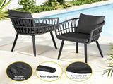 Gardeon 3PC Outdoor Bistro Set Patio Furniture Lounge Setting Table and Chairs Grey ODF-RATTAN-3STL-GE