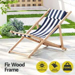 Gardeon Outdoor Deck Chair Wooden Sun Lounge Folding Beach Patio Furniture Blue WOOD-B-BC-6021T-BW