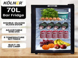 Kolner 70L Mini Bar Fridge Glass Door Beverage Cooler Wine Drinks Refrigerator FDG-YGE-BC-70L