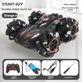 2.4G remote control car, electric stunt car, drifting car, spray function, kids toy car, V1102-823-64190-RED-DUAL-CONTROL