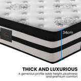 KINGSTON SLUMBER Luxury 34cm King Mattress, Medium Firm, Euro Top, 5-Zone Pocket Spring Foam V219-BEDMATKSMD5A
