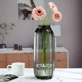 Black Grey Glass Vase for Flowers,Dark Grey Bud Tall Glass Vases,Simple Striped Design for Home V1192-AZ-W-15848