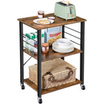 Vasagle Kitchen Serving Shelf Trolley on Wheels, 3 Shelves with 6 Hook Rustic Brown V227-9101101012141