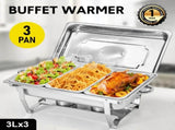 Alston 3LX3 Chafing Dish Set, Premium 410 Stainless Steel Buffet Warmer, Bain Marie Food Server with XFYA-BW-3T