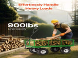 900 Lbs Steel Garden Cart on Wheels, Heavy Duty Pullable Garden Wagon Yard Cart, Outdoor Metal V952-ZXHYTCLS900BG0TN3V0