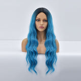 European And Gradient Blue Long Curly Hair High Temperature Silk Wig V1366-AZ2-W-12412