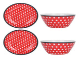 4Pcs Salad Dish Set Red Dots Imitation Porcelain Plate Fruit Food Cake Dish Dinnerware for Kitchen V1294-YM0718-3118210002611