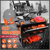 3-Tier Drawer Tool Storage Trolley Workshop Cart Steel Chest w/t Pegboard Hooks V465-SDY-97912