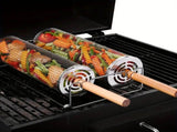 2-Pack Stainless Steel Rotating Grill Baskets with Removable Wooden Handle Durable 304 Mesh for V1105-YASK-001
