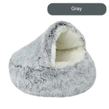 Cozy Gray Plush Hooded Pet Bed - Ultra Soft Long Fur Cave Bed for Small Pets 40cm V888-ELOSUNG11037