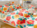 Home Bed Set 4pcs Thickened Brushed Simple Style Breathable Skin Friendly Cotton Bedding Comforter V1294-YM0716-3117220174433