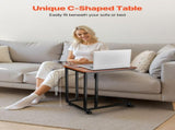 C Table, C Shaped Sofa Side Table with Metal Frame Rolling Casters, Portable C Shaped End Stand for V952-CZ1JT1CBHB208HKNP001V0