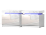 Artiss 2X Bedside Table LED 2 Drawers Lift-up Storage - COLEY White FURNI-O-LED-BS-01-WHX2