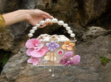 Floral Pearl Basket Bag Gold Mesh Hard Case Evening Bag, 3D Orchid Handbag for Cheongsam V1232-ZZHDB-001