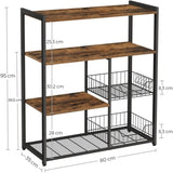 Baker's Rack with 2 Metal Mesh Baskets, Shelves and Hooks, 80 x 35 x 95 cm, Industrial Style, Rustic V178-11468
