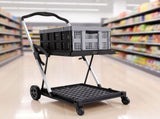 Artiss Shopping Trolley with Wheels 2 Layer w/1 Crate Foldable Trolley Grey SHOPC-JY-1B-GR