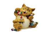 Cat and Dwarf Statue Sitting Cat Decor Figurine Resin Animal Ornament for Home Courtyard Landscape V1294-YM0901-3111240166911