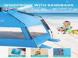 OutdoorMaster Pop Up 3-4 Person Beach Tent X-Large - Easy Setup, Portable Beach Shade Canopy Folding V1168-OM-VA8L-BTNF