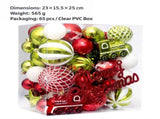 65-Piece Christmas Tree Ornament Set with Painted Balls, Train, Pinecone, Star and Merry Christmas V1341-ZY-H3QLKW2R-RED