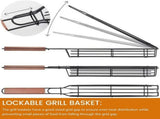 4 Pack BBQ Grill Basket for Home Foldable Non-Stick Barbecue Grill with Wooden Handle Powder Coated V1107-114-33648