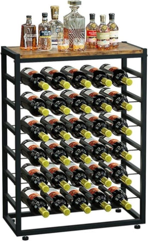 6-Tier Freestanding Wine Rack for 30 Bottles with Wood Countertop and Sturdy Metal Frame V178-36091