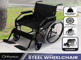 Orthonica 24in Self Propelled Foldable Steel Wheelchair - Black WCR-MAS-003-BK