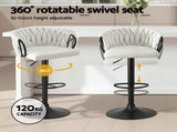 Artiss Bar Stool x4 Kitchen Dining Chair Counter Gaslift Woven Velvet Ivory BA-K-71096-BGX4