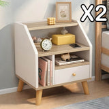 2x bedside table set wooden drawer natural white wood grain furniture V360-ZC-FNBT0049-WTBG-1D-47X2
