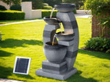 Gardeon Solar Fountain Water Feature Outdoor Fountain Indoor 4-Tier Bowl Cascading Grey FOUNT-MUSHROOM-4LVL-GR
