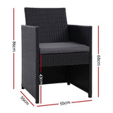 Gardeon 2PC Outdoor Dining Chairs Patio Furniture Wicker Garden Cushion Hugo ODF-CHAIR-DINING-B-2X-BK