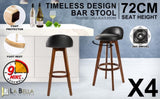 4X Wooden Bar Stool Dining Chair Leather LEILA 72cm BLACK BROWN V274-FT-WBSPVC-82BK4-BNP