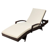 Gardeon Sun Lounge Wicker Lounger Outdoor Furniture Beach Chair Patio Adjustable Cushion Brown FF-LOUNGE-ARM-BR